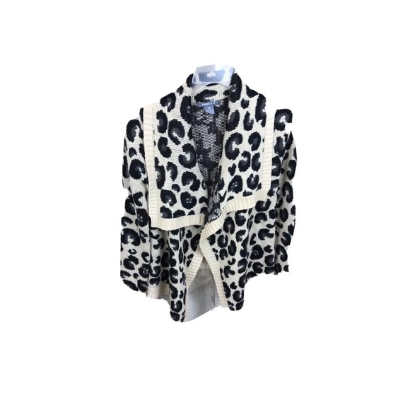 womens cheetah print Knit Long Sleeve Waterfall Cardigan Medium Open Front - Picture 1 of 9